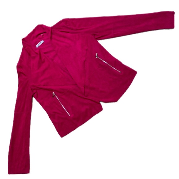 🧥‎ BAGATELLE Faux Suede Draped Moto Blazer | Style #66678 | Fuchsia Pink | Sz L - Picture 2 of 5